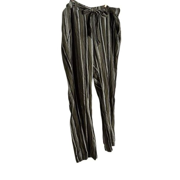 Soho Striped Linen Blend Belted Harem Pants Green White Size Large - Picture 2 of 8